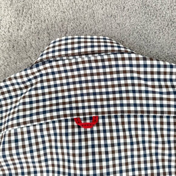 7 Downie St Plaid Brown Checkered Button Shirt - Picture 14 of 15